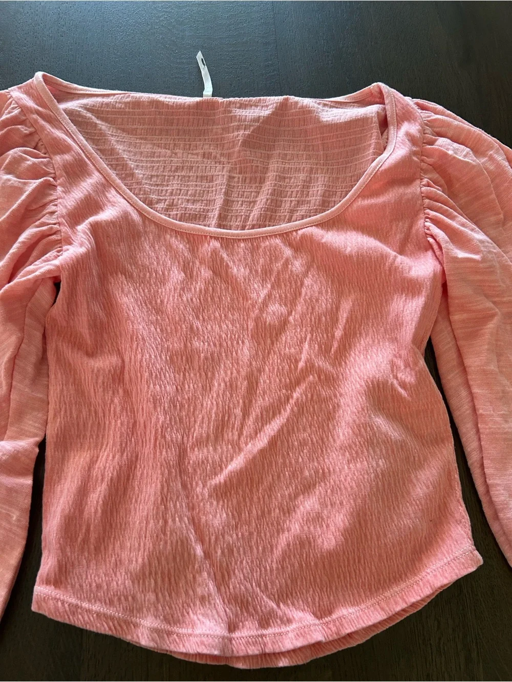 Free People day Lily puff sleeve coral peach  smocked bodice blouse